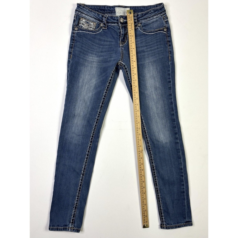 Grace in LA Jeans Women's 28 Embellished Pocket Skinny Blue Denim Y2K - Picture 7 of 14